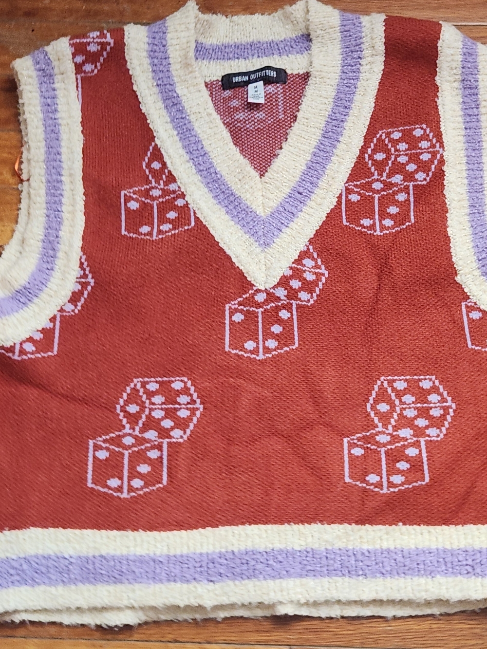 Urban Outfitters Rust Red Dice-Pattern V-Neck Preppy  Sweater Vest Size M